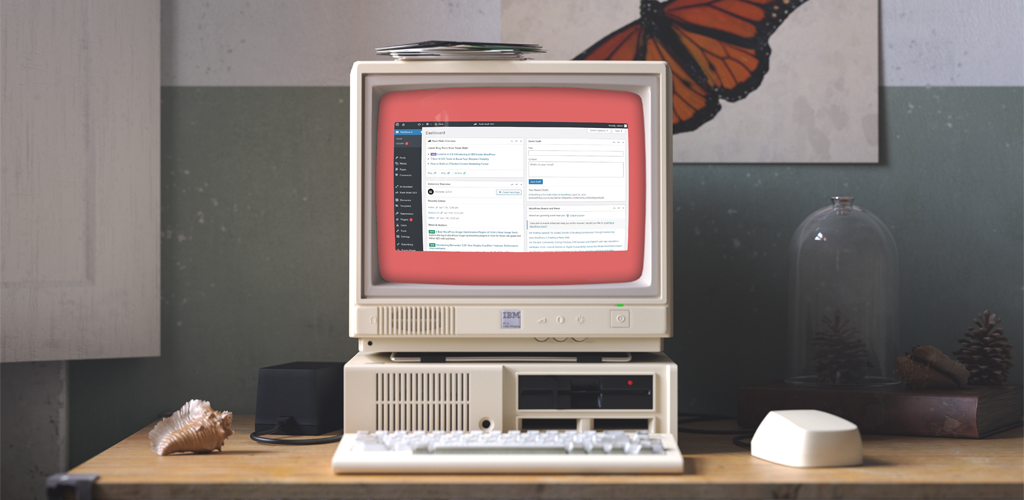 Dated computer showing WordPress backend